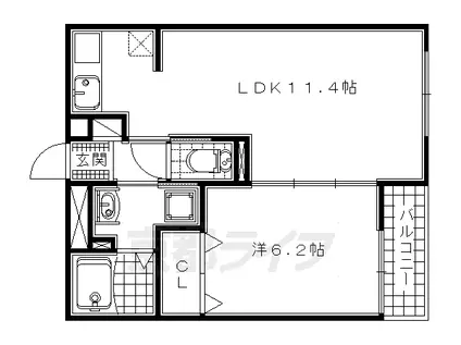 近鉄京都線 小倉駅(京都) 徒歩18分 2階建 築13年(1LDK/1階)の間取り写真