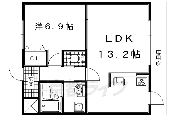 ボナール正中(1LDK/1階)の間取り写真