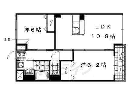 近鉄京都線 小倉駅(京都) 徒歩10分 3階建 築11年(2LDK/2階)の間取り写真