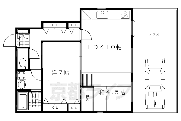 京都市烏丸線 北山駅(京都) 徒歩9分 2階建 築19年(2LDK/1階)の間取り写真