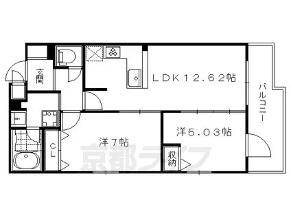 京阪電気鉄道鴨東線 神宮丸太町駅 徒歩22分 5階建 築7年(2LDK/3階)の間取り写真