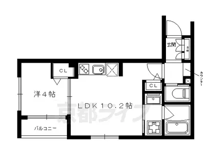 京阪電気鉄道鴨東線 神宮丸太町駅 徒歩11分 5階建 築7年(1LDK/4階)の間取り写真
