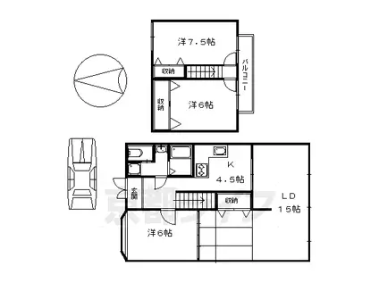 叡山電鉄 八幡前駅(京都) 徒歩3分 2階建 築76年(3LDK)の間取り写真