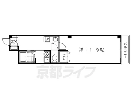 叡山電鉄 元田中駅 徒歩3分 3階建 築17年(1K/3階)の間取り写真