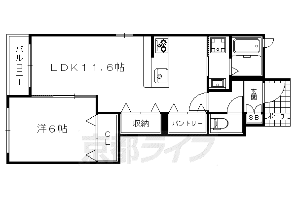 叡山電鉄 木野駅 徒歩9分 2階建 築7年(1LDK/1階)の間取り写真