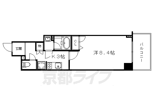 京都市東西線 東山駅(京都) 徒歩6分 5階建 築7年(1K/2階)の間取り写真