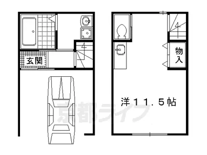 京都市烏丸線 松ケ崎駅(京都) 徒歩13分 2階建 築7年(ワンルーム/1階)の間取り写真
