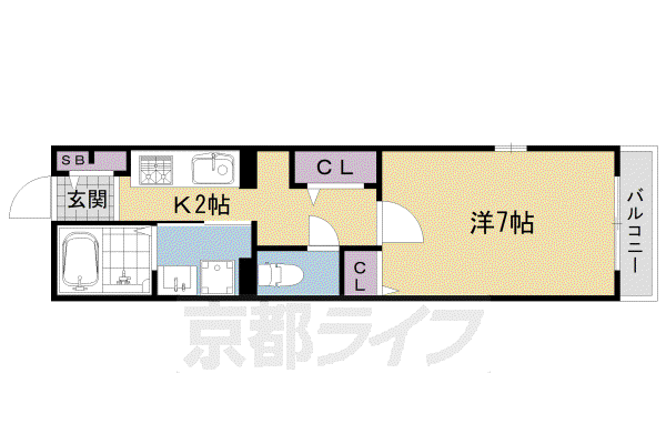 京都市烏丸線 松ケ崎駅(京都) 徒歩1分 5階建 築6年(1K/1階)の間取り写真