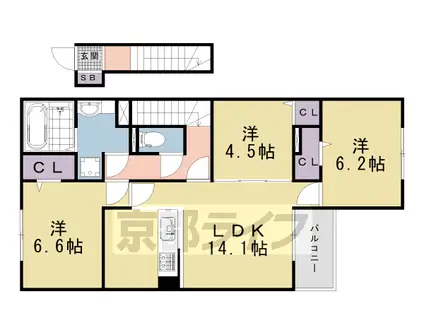 京阪電気鉄道鴨東線 出町柳駅 徒歩14分 2階建 築5年(3LDK/2階)の間取り写真