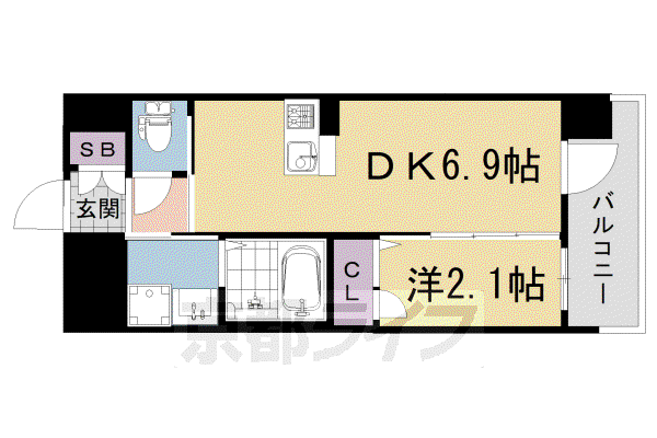 叡山電鉄 茶山・京都芸術大学駅 徒歩3分 5階建 築6年(1DK/4階)の間取り写真