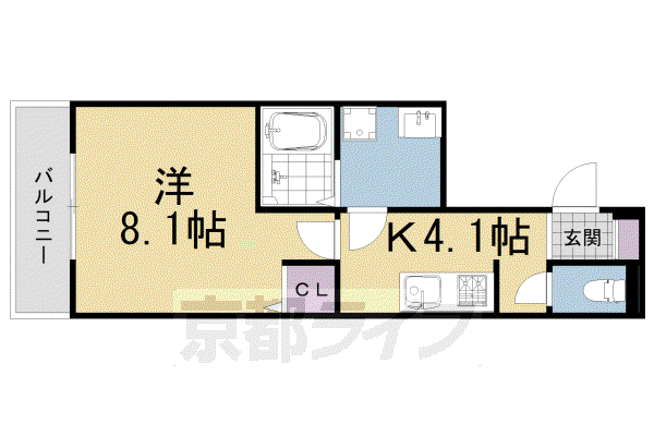 叡山電鉄 一乗寺駅 徒歩4分 3階建 築6年(1K/1階)の間取り写真