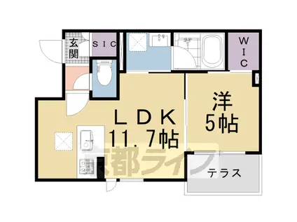 ラフィーネ下鴨(1LDK/1階)の間取り写真