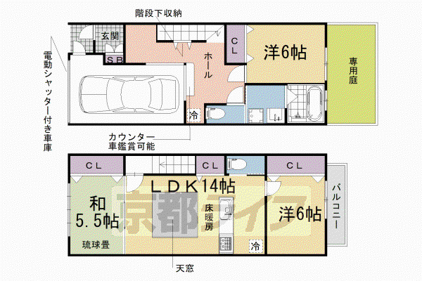 京都市烏丸線 北大路駅 徒歩6分 2階建 築67年(3LDK)の間取り写真