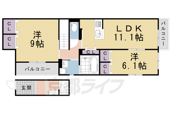 京都市烏丸線 国際会館駅 徒歩9分 2階建 築5年(2LDK/2階)の間取り写真