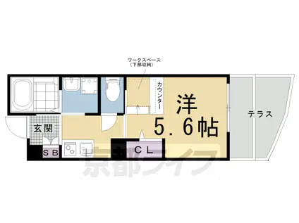 京都市烏丸線 北大路駅 徒歩10分 2階建 築4年(1K/1階)の間取り写真