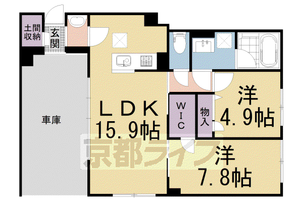京都市烏丸線 北山駅(京都) 徒歩4分 3階建 築4年(2LDK/1階)の間取り写真