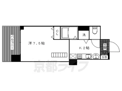 叡山電鉄 修学院駅 徒歩2分 4階建 築15年(1K/2階)の間取り写真