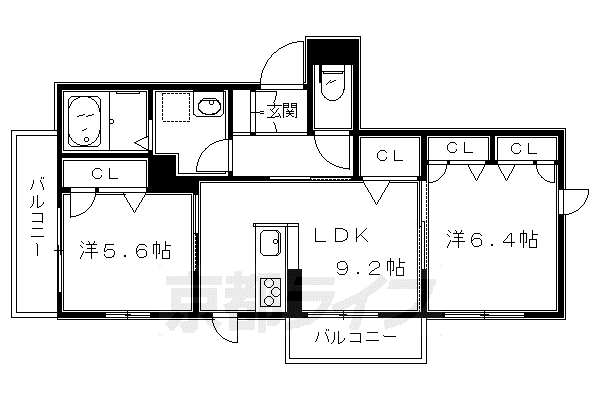 京阪電気鉄道鴨東線 神宮丸太町駅 徒歩25分 3階建 築15年(2LDK/1階)の間取り写真
