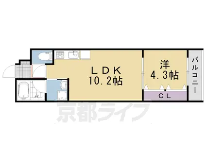 阪急電鉄京都線 桂駅 徒歩4分 3階建 築17年(1LDK/3階)の間取り写真