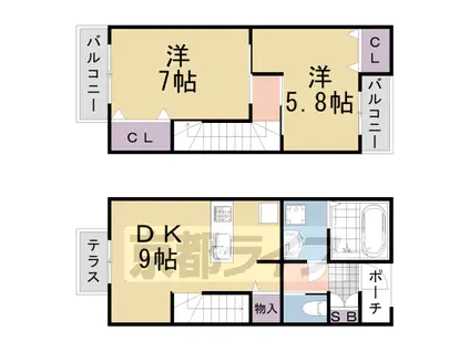 阪急電鉄嵐山線 上桂駅 徒歩19分 2階建 築15年(2DK/1階)の間取り写真