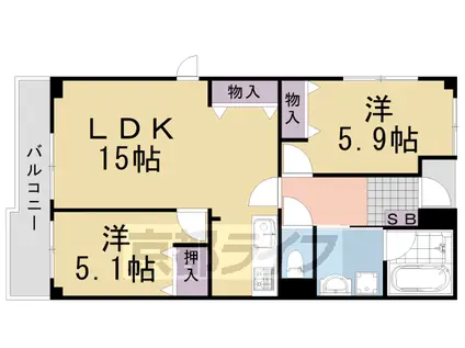 阪急電鉄嵐山線 上桂駅 徒歩5分 3階建 築14年(2LDK/3階)の間取り写真