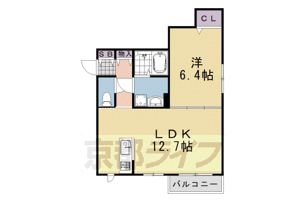 阪急電鉄京都線 桂駅 徒歩7分 2階建 築14年(1LDK/2階)の間取り写真