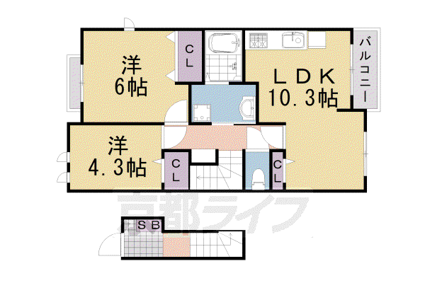 STUDIO・M(2LDK/2階)の間取り写真