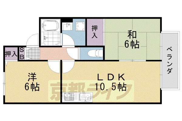 エーデルハイム千代川B棟(2LDK/1階)の間取り写真