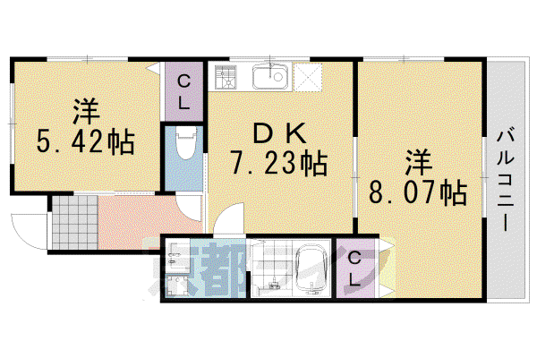 阪急電鉄嵐山線 松尾大社駅 徒歩4分 2階建 築13年(2DK/2階)の間取り写真