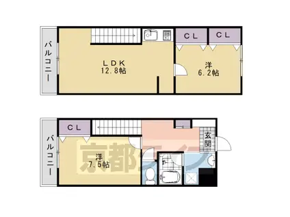 阪急電鉄京都線 桂駅 徒歩14分 4階建 築12年(2LDK/3階)の間取り写真