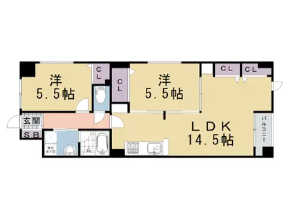 阪急電鉄京都線 桂駅 徒歩4分 3階建 築12年(2LDK/1階)の間取り写真