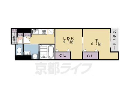 阪急電鉄嵐山線 上桂駅 徒歩7分 4階建 築11年(1DK/4階)の間取り写真
