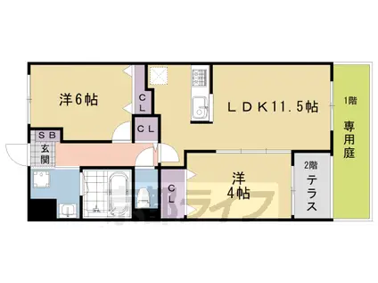 阪急電鉄京都線 桂駅 徒歩8分 2階建 築11年(2LDK/1階)の間取り写真