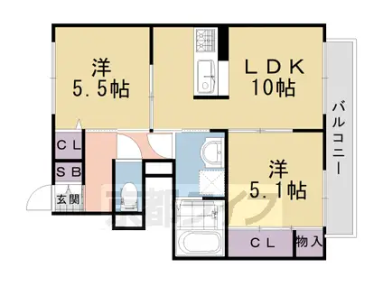 阪急電鉄京都線 西山天王山駅 徒歩15分 2階建 築15年(2LDK/1階)の間取り写真
