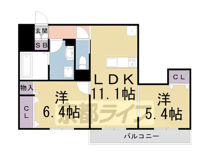 東海道本線 長岡京駅 徒歩7分 3階建 築14年(2LDK/2階)の間取り写真