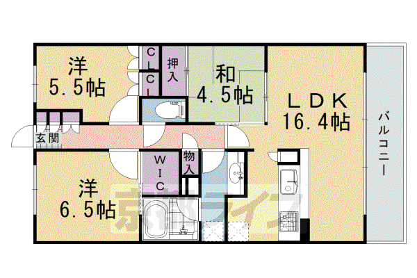 グリーンフォート長岡京(3LDK/1階)の間取り写真