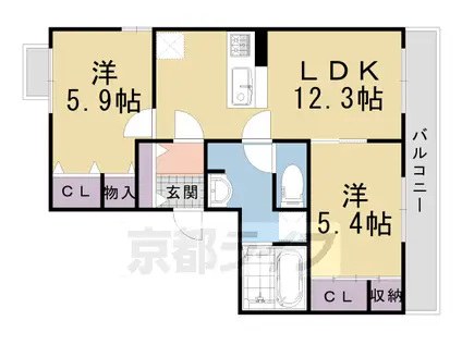 阪急電鉄京都線 長岡天神駅 徒歩13分 3階建 築14年(2LDK/2階)の間取り写真