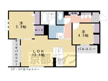 阪急電鉄京都線 東向日駅 徒歩13分 3階建 築2年(2LDK/1階)の間取り写真