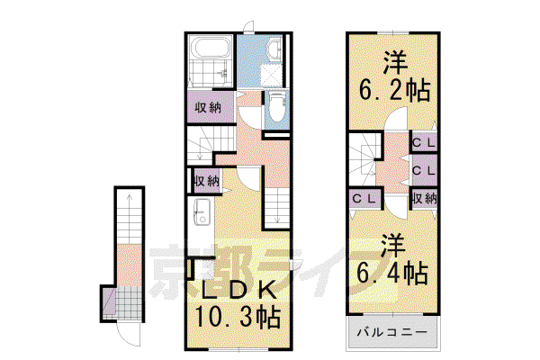 阪急電鉄京都線 長岡天神駅 徒歩14分 3階建 築12年(2LDK/1階)の間取り写真