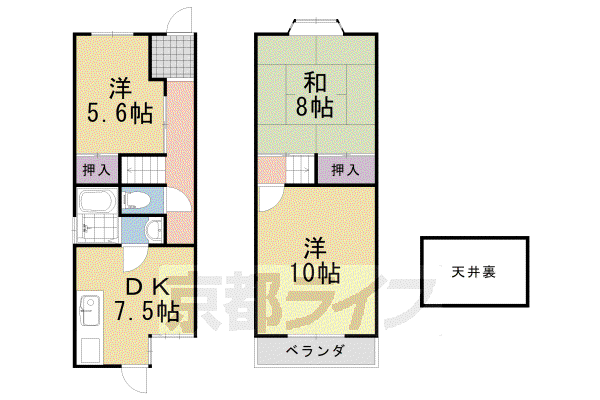 東海道本線 長岡京駅 徒歩14分 2階建 築37年(3DK)の間取り写真