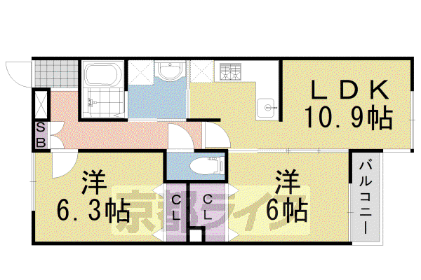 阪急電鉄京都線 長岡天神駅 徒歩12分 2階建 築11年(2LDK/1階)の間取り写真