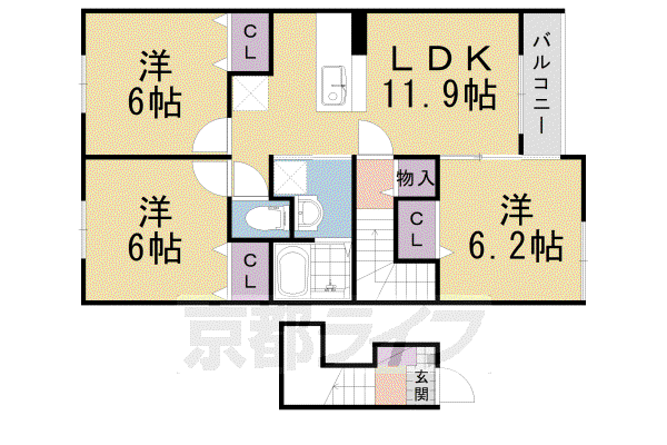 阪急電鉄京都線 西山天王山駅 徒歩7分 2階建 築11年(3LDK/1階)の間取り写真