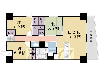 阪急電鉄京都線 西山天王山駅 徒歩1分 6階建 築9年(3LDK/3階)の間取り写真