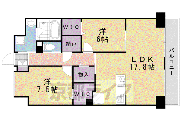 阪急電鉄京都線 西山天王山駅 徒歩1分 6階建 築10年(2LDK/3階)の間取り写真