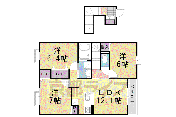 阪急電鉄京都線 長岡天神駅 徒歩24分 2階建 築10年(3LDK/2階)の間取り写真