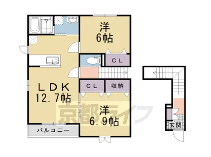阪急電鉄京都線 西向日駅 徒歩37分 2階建 築8年(2LDK/1階)の間取り写真