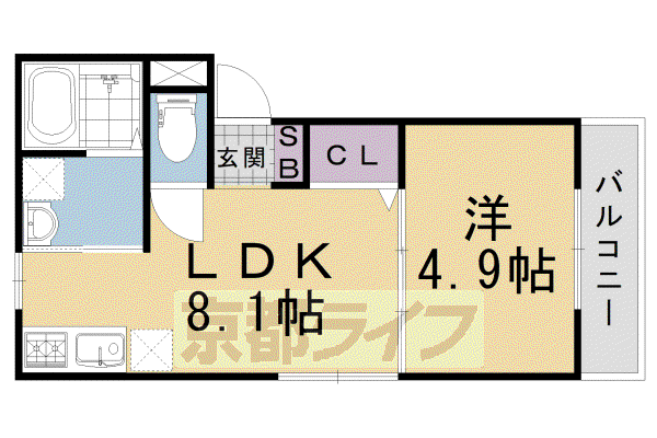 グランパシフィック寺戸スクエア(1LDK/2階)の間取り写真