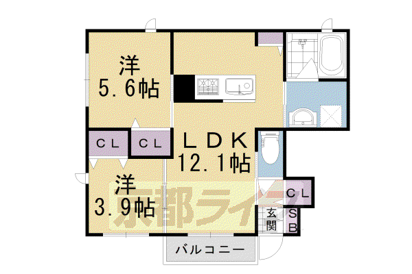 阪急電鉄京都線 西向日駅 徒歩42分 2階建 築8年(2LDK/1階)の間取り写真