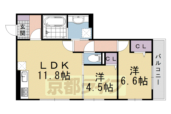 阪急電鉄京都線 長岡天神駅 徒歩1分 3階建 築7年(2LDK/1階)の間取り写真