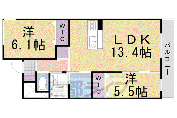 阪急電鉄京都線 西山天王山駅 徒歩14分 3階建 築7年(2LDK/1階)の間取り写真